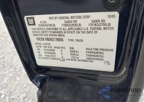 2006 Chevrolet Silverado 1500 Lt3 from USA, damaged, VIN 1GCEK19B36Z178693